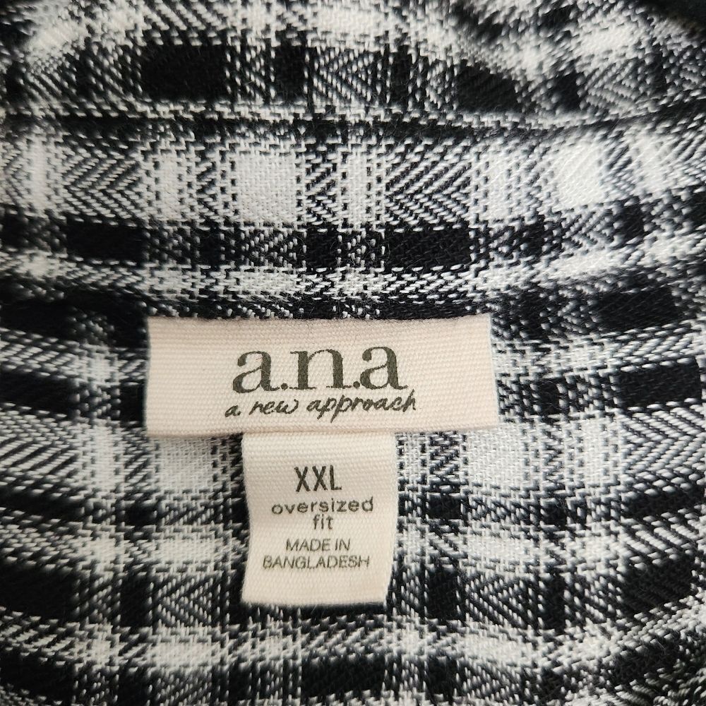 a.n.a A New Approach Womens Oversized Button Front Black & White Plaid Shirt XXL - Picture 7 of 8